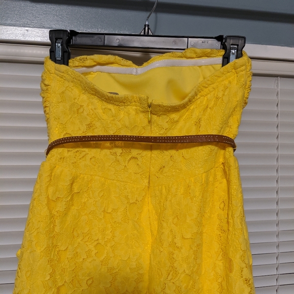 GB Dillard's Brand Yellow Strapless Lace Dress - Picture 3 of 4